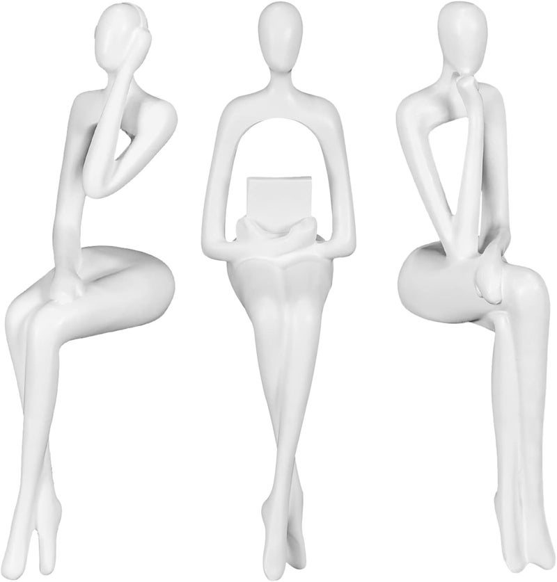 BMLCGJ Thinker Statue Gold Decor Abstract Art Sculpture, Golden Resin Collectible Figurines for Home Living Room Office Shelf Decoration,Great Gifts Ideas (Sitting Posture-White) - Image 1